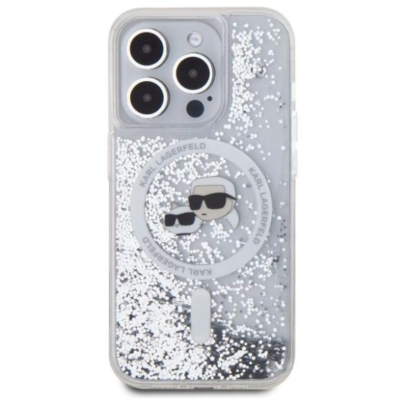 Karl Lagerfeld KLHMP15LLGKCSGH Liquid Glitter Karl&Choupette Head MagSafe-kompatibilis keménytok iPhone 15 Pro - átlátszó