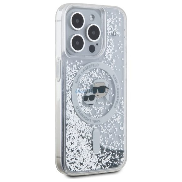 Karl Lagerfeld KLHMP15LLGKCSGH Liquid Glitter Karl&Choupette Head MagSafe-kompatibilis keménytok iPhone 15 Pro - átlátszó