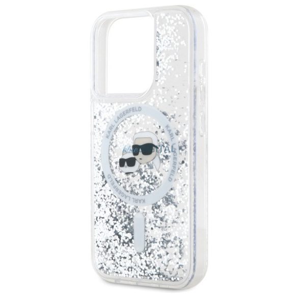 Karl Lagerfeld KLHMP15LLGKCSGH Liquid Glitter Karl&Choupette Head MagSafe-kompatibilis keménytok iPhone 15 Pro - átlátszó