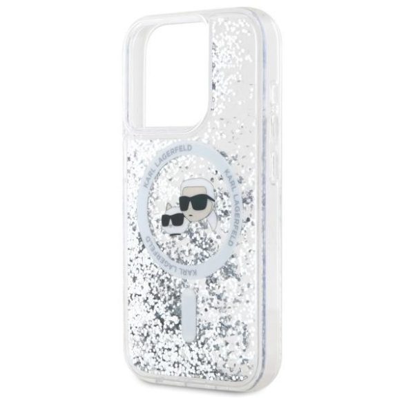 Karl Lagerfeld KLHMP15LLGKCSGH Liquid Glitter Karl&Choupette Head MagSafe-kompatibilis keménytok iPhone 15 Pro - átlátszó