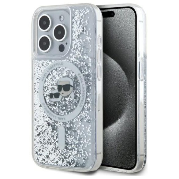 Karl Lagerfeld KLHMP15XLGKCSGH Liquid Glitter Karl&Choupette Head MagSafe-kompatibilis keménytok iPhone 15 Pro Max - átlátszó