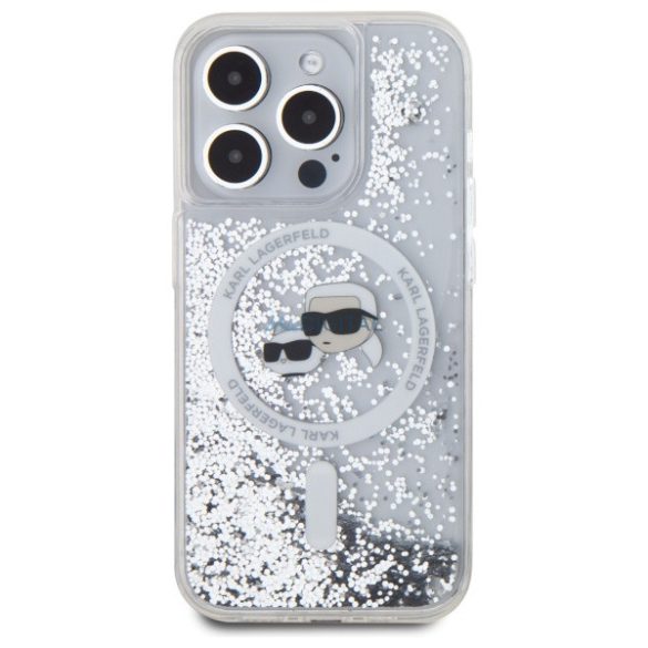 Karl Lagerfeld KLHMP15XLGKCSGH Liquid Glitter Karl&Choupette Head MagSafe-kompatibilis keménytok iPhone 15 Pro Max - átlátszó