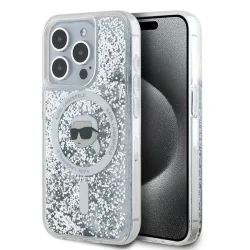   Karl Lagerfeld KLHMP15LLGKISGH Liquid Glitter Karl Head MagSafe-kompatibilis tok iPhone 15 Pro - átlátszó