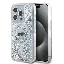   Karl Lagerfeld KLHMP15LLGKISGH Liquid Glitter Karl Head MagSafe-kompatibilis tok iPhone 15 Pro - átlátszó