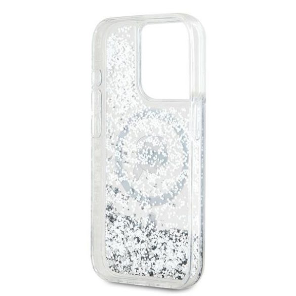 Karl Lagerfeld KLHMP15LLGKISGH Liquid Glitter Karl Head MagSafe-kompatibilis tok iPhone 15 Pro - átlátszó