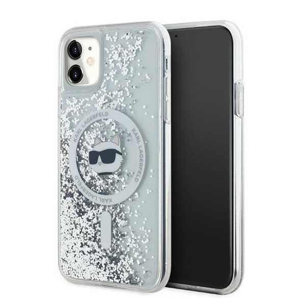 Karl Lagerfeld KLHMN61LGCHSGH Liquid Glitter Choupette Head MagSafe-kompatibilis tok iPhone 11 / Xr - átlátszó