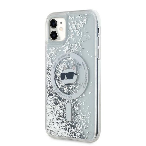 Karl Lagerfeld KLHMN61LGCHSGH Liquid Glitter Choupette Head MagSafe-kompatibilis tok iPhone 11 / Xr - átlátszó