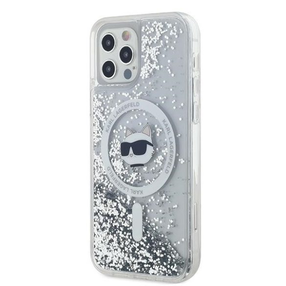 Karl Lagerfeld KLHMP12MLGCHSGH Liquid Glitter Choupette Head MagSafe-kompatibilis tok iPhone 12/12 Pro – átlátszó