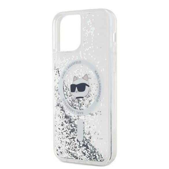 Karl Lagerfeld KLHMP12MLGCHSGH Liquid Glitter Choupette Head MagSafe-kompatibilis tok iPhone 12/12 Pro – átlátszó