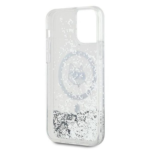 Karl Lagerfeld KLHMP12MLGCHSGH Liquid Glitter Choupette Head MagSafe-kompatibilis tok iPhone 12/12 Pro – átlátszó