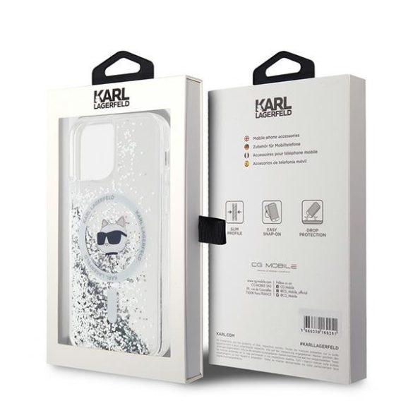 Karl Lagerfeld KLHMP12MLGCHSGH Liquid Glitter Choupette Head MagSafe-kompatibilis tok iPhone 12/12 Pro – átlátszó