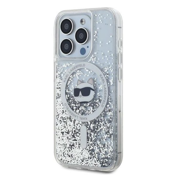 Karl Lagerfeld KLHMP13LLGCHSGH Liquid Glitter Choupette Head MagSafe-kompatibilis tok iPhone 13 / 13 Pro - átlátszó