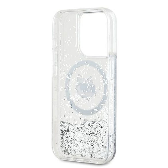 Karl Lagerfeld KLHMP13LLGCHSGH Liquid Glitter Choupette Head MagSafe-kompatibilis tok iPhone 13 / 13 Pro - átlátszó