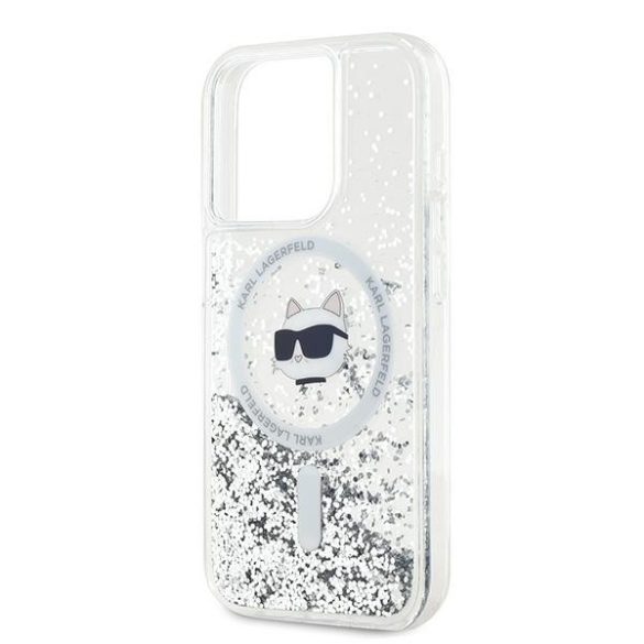 Karl Lagerfeld KLHMP13XLGCHSGH Liquid Glitter Choupette Head MagSafe-kompatibilis tok iPhone 13 Pro Max - átlátszó