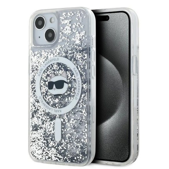 Karl Lagerfeld KLHMP14SLGCHSGH Liquid Glitter Choupette Head MagSafe-kompatibilis tok iPhone 14/15/13 - átlátszó