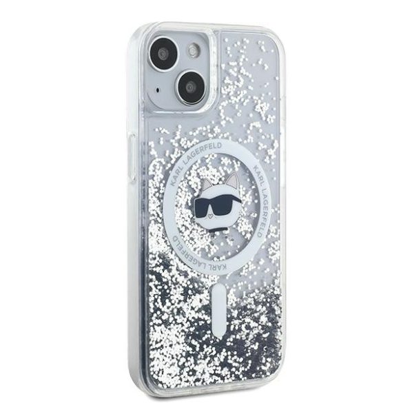 Karl Lagerfeld KLHMP14SLGCHSGH Liquid Glitter Choupette Head MagSafe-kompatibilis tok iPhone 14/15/13 - átlátszó