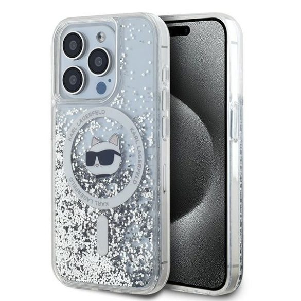 Karl Lagerfeld KLHMP14LLGCHSGH Liquid Glitter Choupette Head MagSafe-kompatibilis tok iPhone 14 Pro - átlátszó