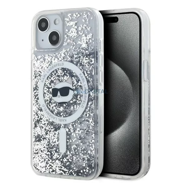 Karl Lagerfeld KLHMP15MLGCHSGH Liquid Glitter Choupette Head MagSafe-kompatibilis tok iPhone 15 Plus - átlátszó