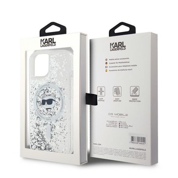 Karl Lagerfeld KLHMP15MLGCHSGH Liquid Glitter Choupette Head MagSafe-kompatibilis tok iPhone 15 Plus / 14 Plus - átlátszó