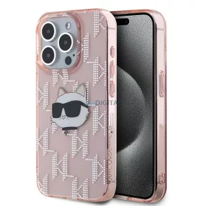 Karl Lagerfeld KLHCP15XHKLPCHP IML Choupette Head & Monogram tok iPhone 15 Pro Max - rózsaszín