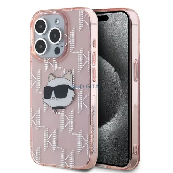 Karl Lagerfeld KLHCP15XHKLPCHP IML Choupette Head & Monogram tok iPhone 15 Pro Max - rózsaszín