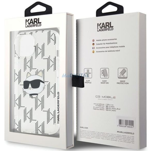 Karl Lagerfeld KLHCP15SHKLPCHT IML Choupette fej és monogram tok iPhone 15 / 14 / 13 - átlátszó