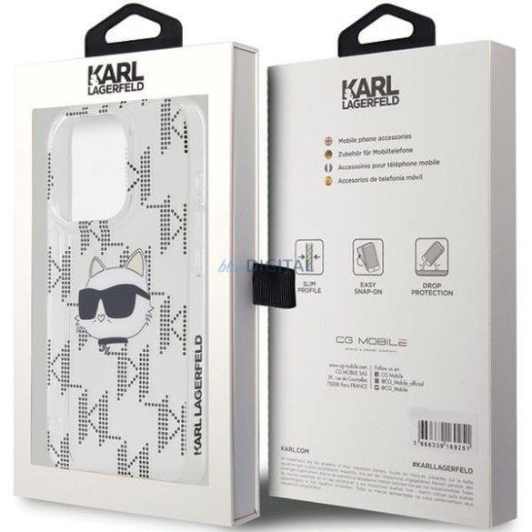 Karl Lagerfeld KLHCP15LHKLPCHT IML Choupette Head & Monogram tok iPhone 15 Pro - átlátszó