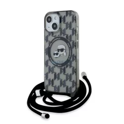   Karl Lagerfeld KLHMP15SHCKCKLCK IML Crossbody Monogram Karl & Choupette Head MagSafe-kompatibilis tok iPhone 15 - fekete