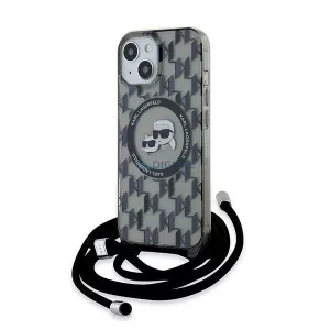 Karl Lagerfeld KLHMP15SHCKCKLCK IML Crossbody Monogram Karl & Choupette Head MagSafe-kompatibilis tok iPhone 15 - fekete