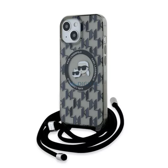 Karl Lagerfeld KLHMP15SHCKCKLCK IML Crossbody Monogram Karl & Choupette Head MagSafe-kompatibilis tok iPhone 15 - fekete