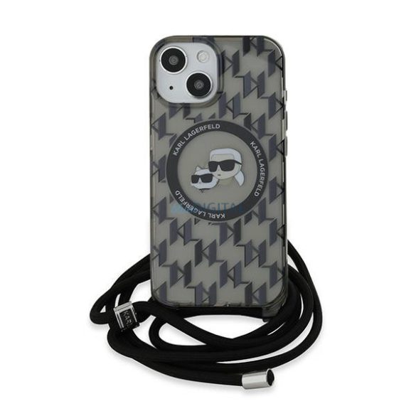 Karl Lagerfeld KLHMP15SHCKCKLCK IML Crossbody Monogram Karl & Choupette Head MagSafe-kompatibilis tok iPhone 15/14/13 - fekete