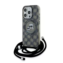   Karl Lagerfeld KLHMP15LHCCKCKLCK IML Crossbody Monogram Karl & Choupette Head MagSafe-kompatibilis tok iPhone 15 Pro - fekete