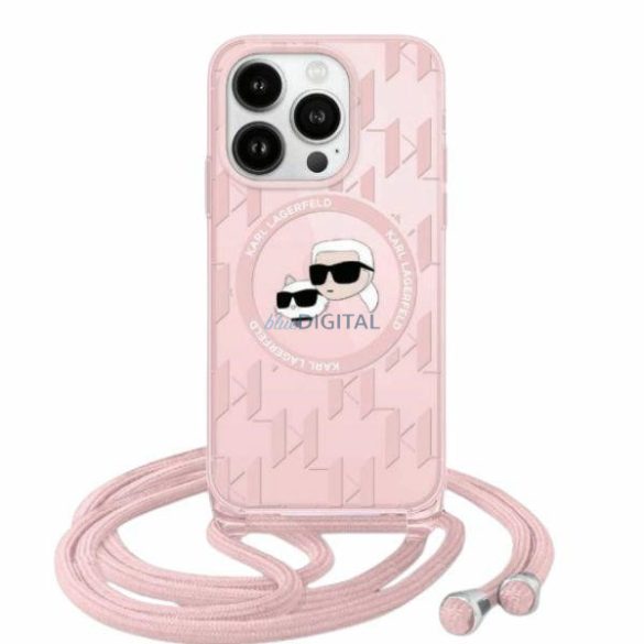 Karl Lagerfeld KLHMP15SHCKCKLCP IML Crossbody Monogram Karl & Choupette Head MagSafe-kompatibilis tok iPhone 15/14/13 - rózsaszín