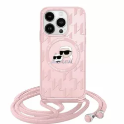   Karl Lagerfeld KLHMP15LHCCKCKLCP IML Crossbody Monogram Karl & Choupette Head MagSafe-kompatibilis tok iPhone 15 Pro - rózsaszín
