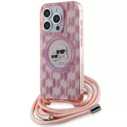   Karl Lagerfeld KLHMP15LHCCKCKLCP IML Crossbody Monogram Karl & Choupette Head MagSafe-kompatibilis tok iPhone 15 Pro - rózsaszín