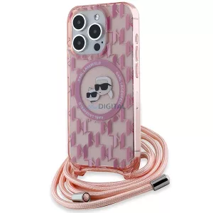 Karl Lagerfeld KLHMP15XHCCKCKLCP IML Crossbody Monogram Karl & Choupette Head MagSafe-kompatibilis tok iPhone 15 Pro Max - rózsaszín