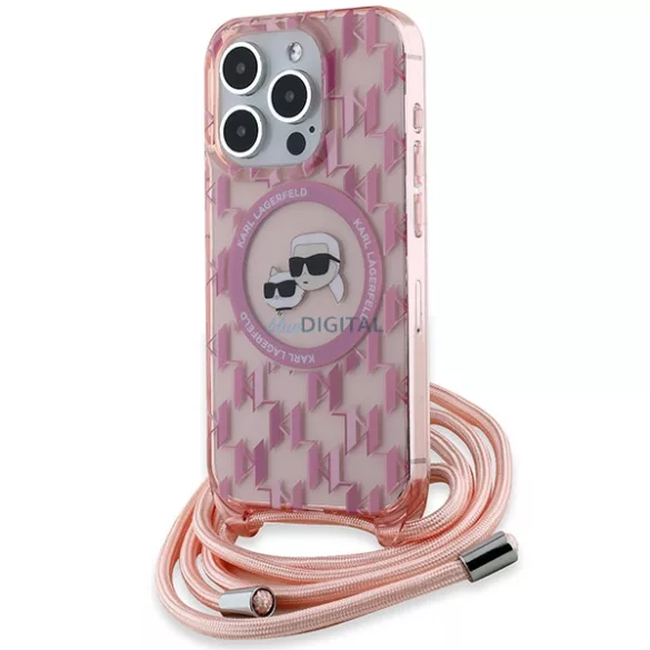 Karl Lagerfeld KLHMP15XHCCKCKLCP IML Crossbody Monogram Karl & Choupette Head MagSafe-kompatibilis tok iPhone 15 Pro Max - rózsaszín