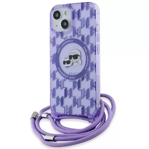 Karl Lagerfeld KLHMP15SHCKCKLCU IML Crossbody Monogram Karl & Choupette Head MagSafe-kompatibilis tok iPhone 15 - lila