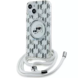   Karl Lagerfeld KLHMP15SHCKCKLCT IML Crossbody Monogram Karl & Choupette Head MagSafe-kompatibilis tok iPhone 15 – átlátszó