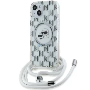 Karl Lagerfeld KLHMP15SHCKCKLCT IML Crossbody Monogram Karl & Choupette Head MagSafe-kompatibilis tok iPhone 15 – átlátszó