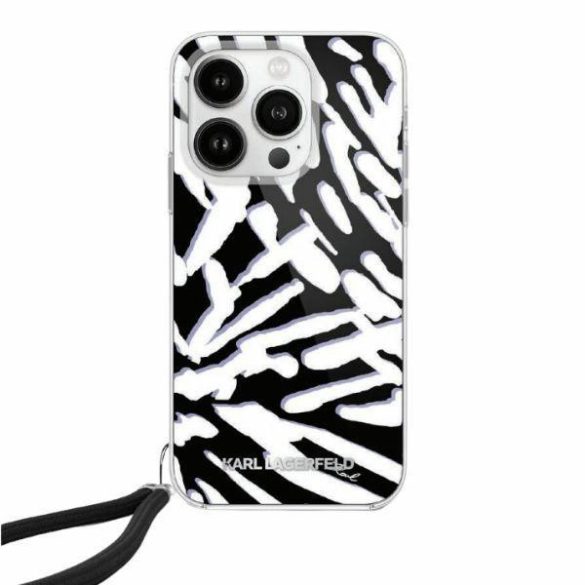 Karl Lagerfeld KLHCP15SHZBPKCCK IML Zebra Pattern & Cord tok iPhone 15 - fekete