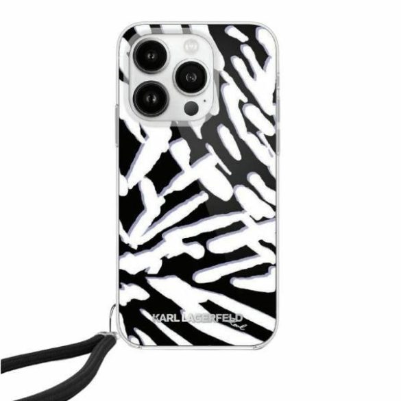 Karl Lagerfeld KLHCP15LHZBPKCCK IML Zebra Pattern & Cord tok iPhone 15 Pro - fekete