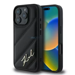   Karl Lagerfeld KLHCP16LPQDSMGK Quilted Signature keménytok iPhone 16 Pro - fekete
