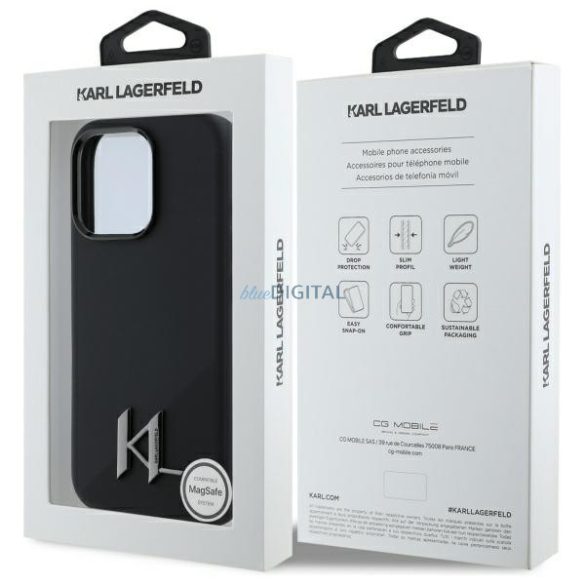 Karl Lagerfeld KLHMP16LSCMKMPCK Silicone Shadow Metal Initial MagSafe keménytok iPhone 16 Pro - fekete