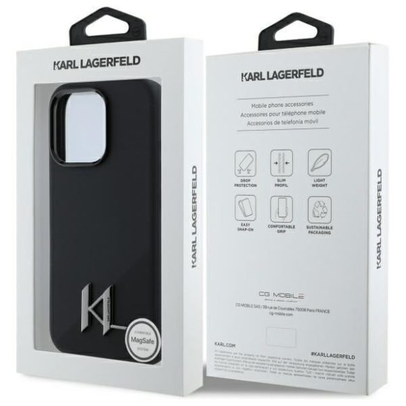 Karl Lagerfeld KLHMP16XSCMKMPCK Silicone Shadow Metal Initial MagSafe keménytok iPhone 16 Pro Max - fekete