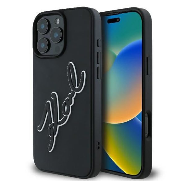 Karl Lagerfeld KLHCP16L3DRKSDLK 3D Rubber Bicolor Signature keménytok iPhone 16 Pro - fekete