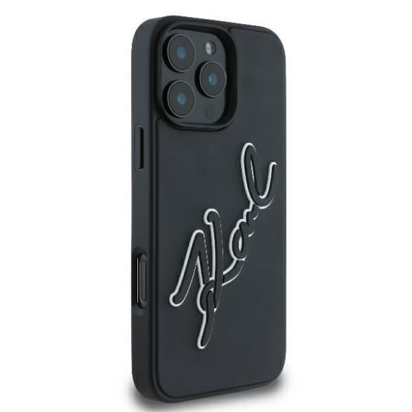 Karl Lagerfeld KLHCP16L3DRKSDLK 3D Rubber Bicolor Signature keménytok iPhone 16 Pro - fekete