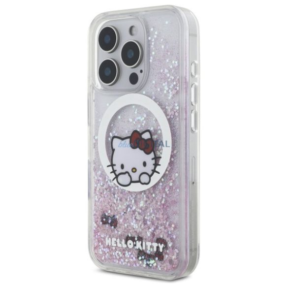 Hello Kitty HKHMP16LLSWKH Liquid Glitter Sweet Kitty Bows MagSafe-kompatibilis keménytok iPhone 16 Pro - fehér