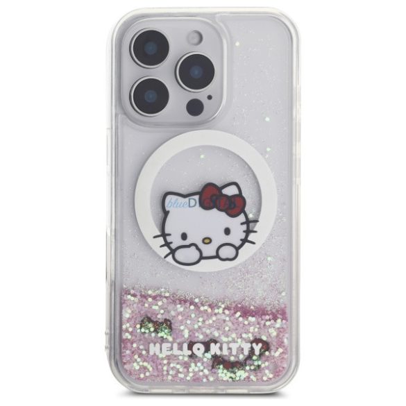 Hello Kitty HKHMP16LLSWKH Liquid Glitter Sweet Kitty Bows MagSafe-kompatibilis keménytok iPhone 16 Pro - fehér