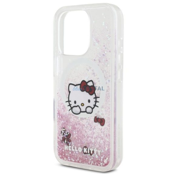 Hello Kitty HKHMP16LLSWKH Liquid Glitter Sweet Kitty Bows MagSafe-kompatibilis keménytok iPhone 16 Pro - fehér